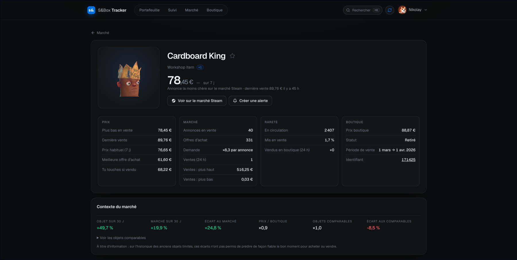 Aperçu de S&Box Tracker